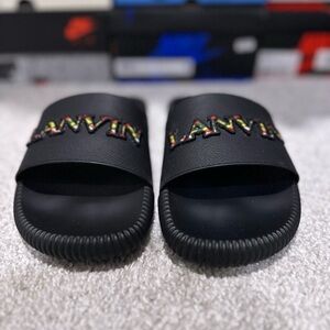 LANVIN Arpège Embroidered Black Slides